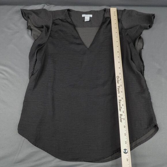 H&M Womens Top 6 Black Sheer Flowy Minimalist Shell Capsule Flutter Y2K Retro - Picture 10 of 11